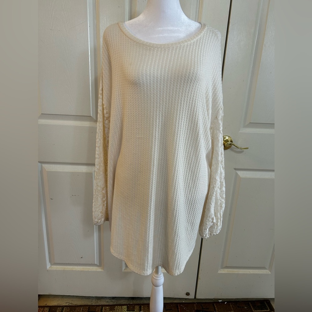 Torrid cream thermal weave sweater with lace, Large